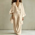 thumbnail image 6 of WULMLEO Womens 3 Piece Sets Linen Fall V Neck Tank Tops Wide Long Sleeve Cardigan Wide Leg Palazzo Pants Outfits 2026 Casual Lightweight Tracksuit Stretch Suits Khaki S, 6 of 6