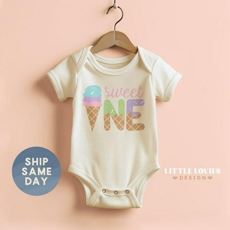 Luvly Sweet One Cute First Birthday Kids Shirt Sweet One First Birthday Onesie Ice Cream First Birthday Baby Outfit (Ca-B36) New Born Baby Shower Gift New Parents Gift