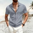 thumbnail image 2 of Men's Full Zip Polo Shirt Short Sleeve 3D Geometric Jacquard Lapel Collar Regular Fit Stretch Casual Business Tops for Daily Office Street Wear,L, 2 of 4