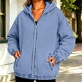 thumbnail image 4 of MexChoioe Hoodie Denim Jacket for Womens Drawstring Vintage Denim Fabric Hoodies Full Zip Long Sleeve Hooded Jean Coat with Pockets, 4 of 7