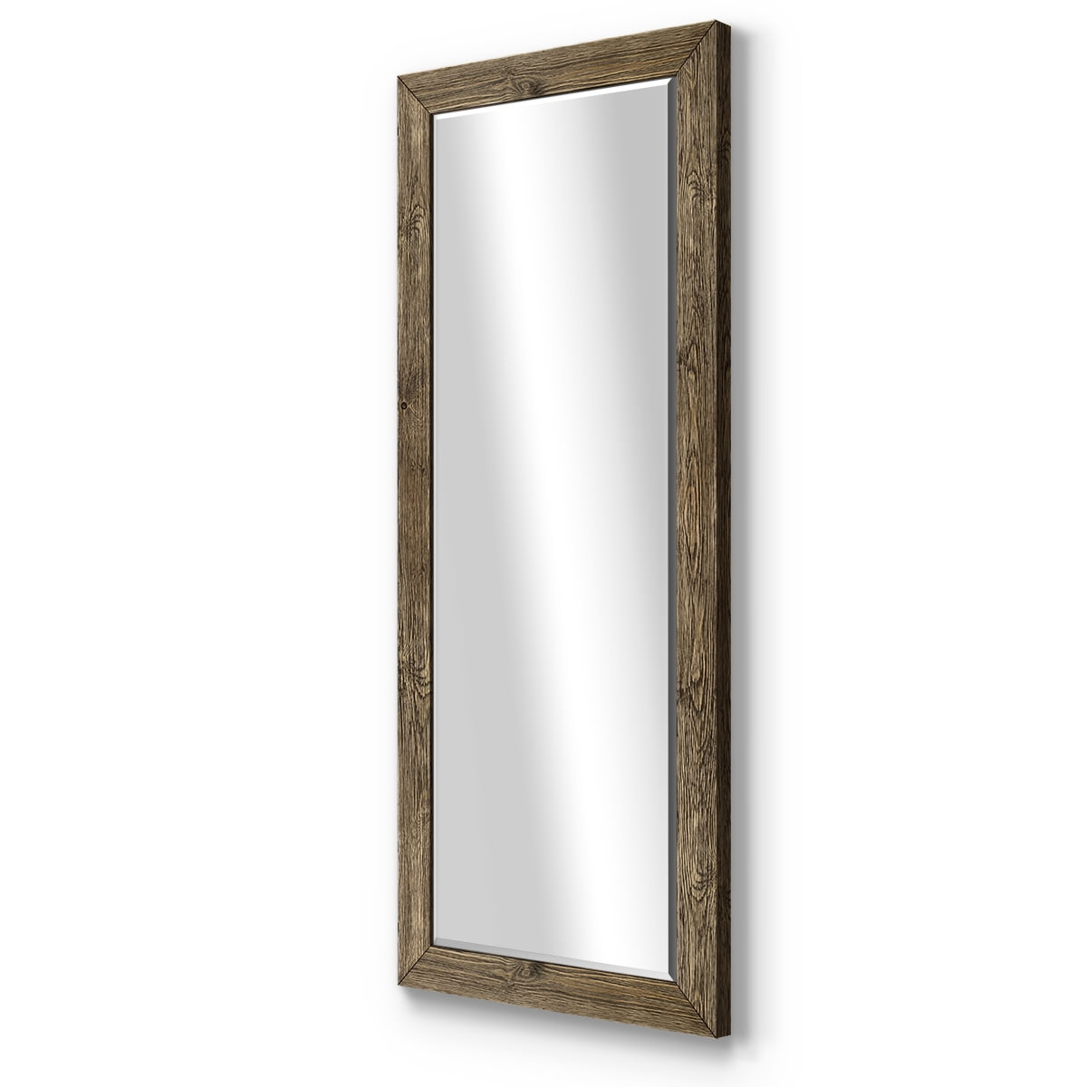 25 in. W x 61 in. H Framed Rectangle Beveled Edge Wood Full Length Mirror in Walnut