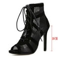 thumbnail image 2 of Black Stiletto Lace Up Heels for Women Ballroom Dance Shoes Classic Open Toe Ankle Women's Boots & Booties, 10CM High, #02 Black, Size 5.5, 2 of 10
