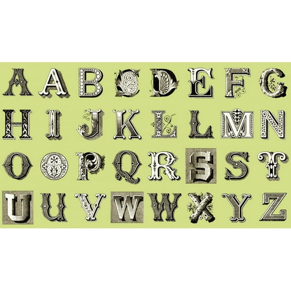 Light Green Letters 100% Cotton Fabric Sold by The Yard