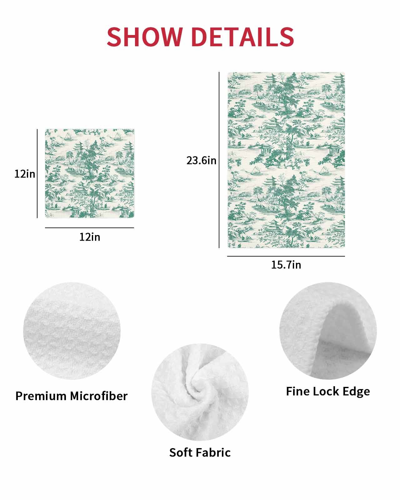 Green Garden Retro Kitchen Dish Towels for Drying Dishes Set of 4, Modern Art Building Tree Boat Waffle Weave Microfiber Terry Hand Tea Bathroom Towels Quick Dry & Absorbent Towel 15.7x23.6