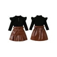 thumbnail image 3 of Aojekbee Toddler Girl 2 Piece Outfit Ruffles Long Sleeve Tops and Leather Pleated Skirt Set for Baby Fall Cute Clothes, 3 of 10