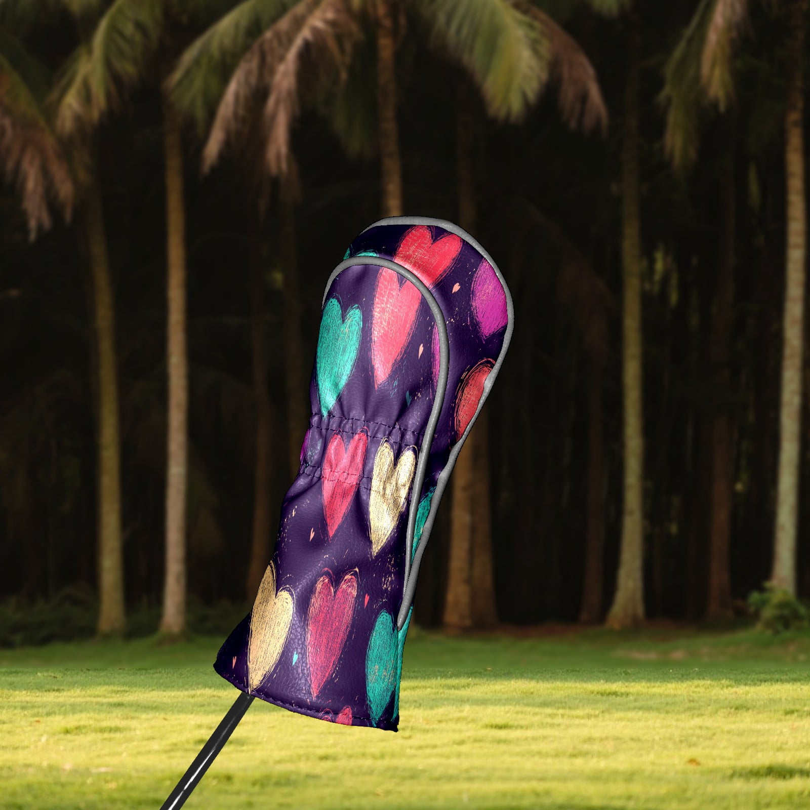 Golf Club Covers PU Leather Waterproof Head Covers for Fairway Woods Hybrids Heart Pattern