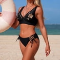 thumbnail image 5 of Levmjia Women's Bikini Set V - Neck Embroidered Palm Tree Solid Tankini Top Tie - Side Bikini Bottom Padded No Underwire Size S - XL, 5 of 8