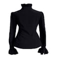 thumbnail image 4 of Women Vintage Victorian Button Down Trumpet Sleeve Tops High Neck Frilly Ruffle Shirt Blouse, 4 of 4