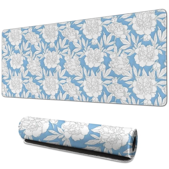 Long Mouse Pads for Desk,Pioneer Flower Floral Print Pattern Desk Mats on Top Of Desks, Desk Mouse Pad Extra Large with 3mm Non-Slip Base and Stitched Edge for Gaming,Office,Work,Home 31.5"x11.8"