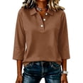 thumbnail image 3 of Garbnen Women Polo Shirt Raglan Collared Henley Womens 3/4 Length Sleeve Tops Solid Color Casual Lightweight Fashion Office Golf Shirts Women M, 3 of 7