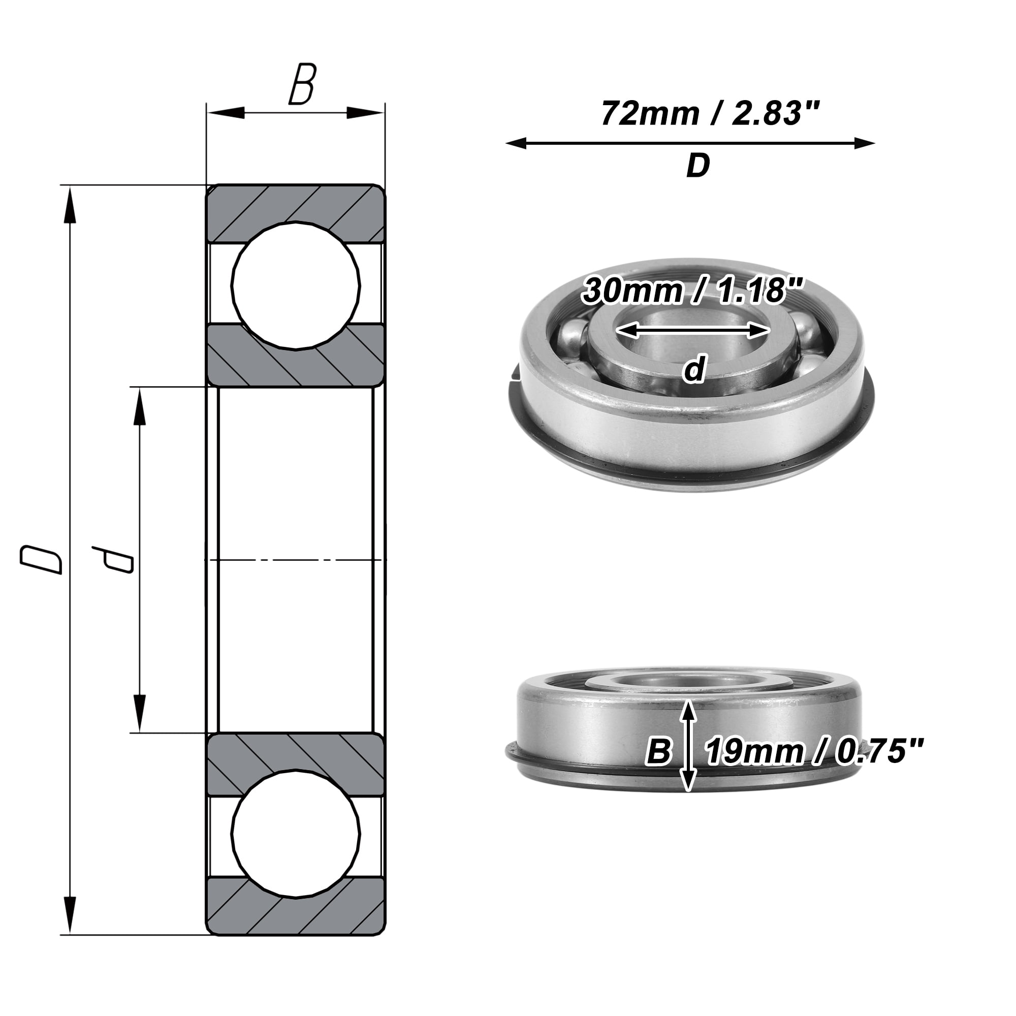 Unique Bargains 6306NR Deep Groove Ball Bearings 30x72x19mm P0 Open Type Lubricated Bearings 1 Pc Car Scooter Skateboard Wheel Universal Silver Tone