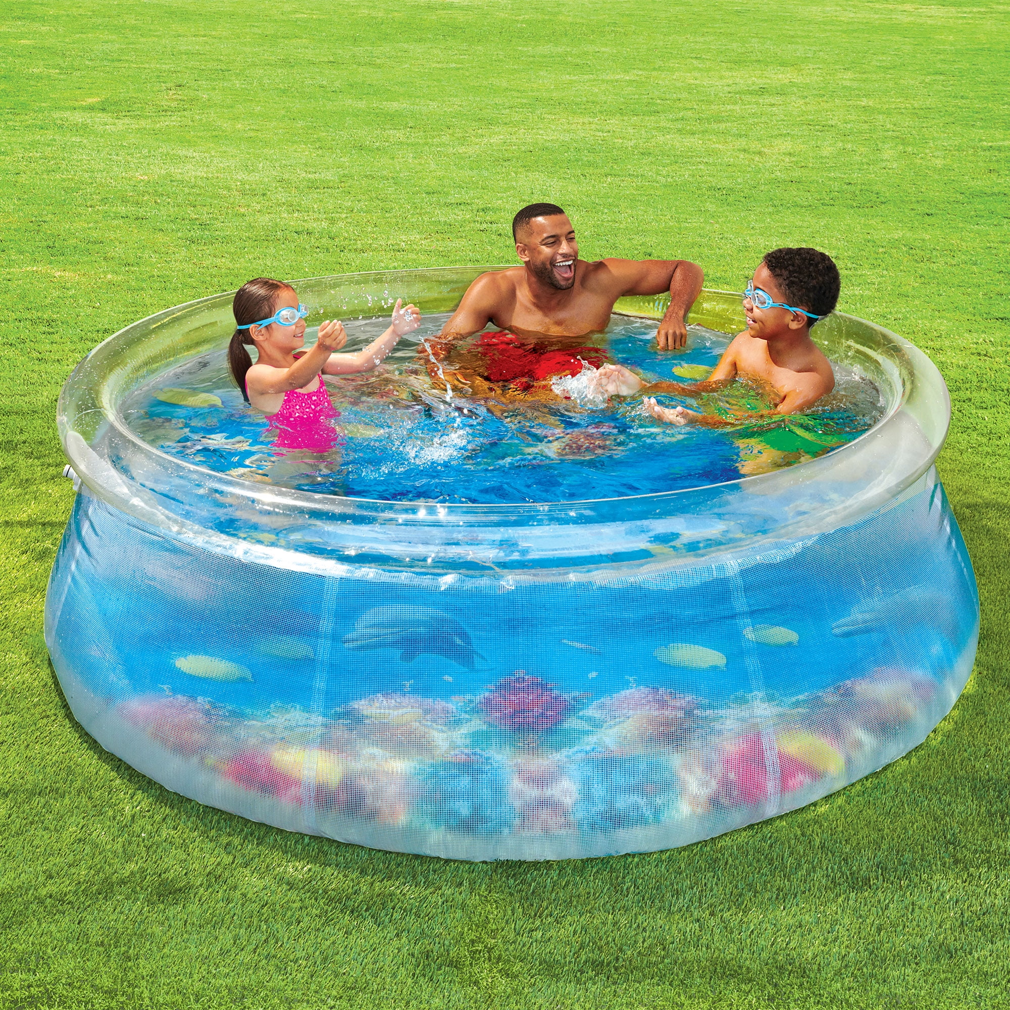 8 ft Play Day Inflatable 3D Quick Set Pool w/ 2-3D Goggles Transparent Pool NEW 