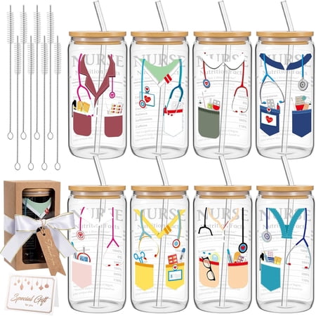 8 Set Nurses Graduation Gifts Bulk 2026 16 oz Can Shaped Beer Glass Cups Gift Box and Card Personalized Inspirational Thank You Gifts for Nurse Appreciation Medical Assistant Nursing