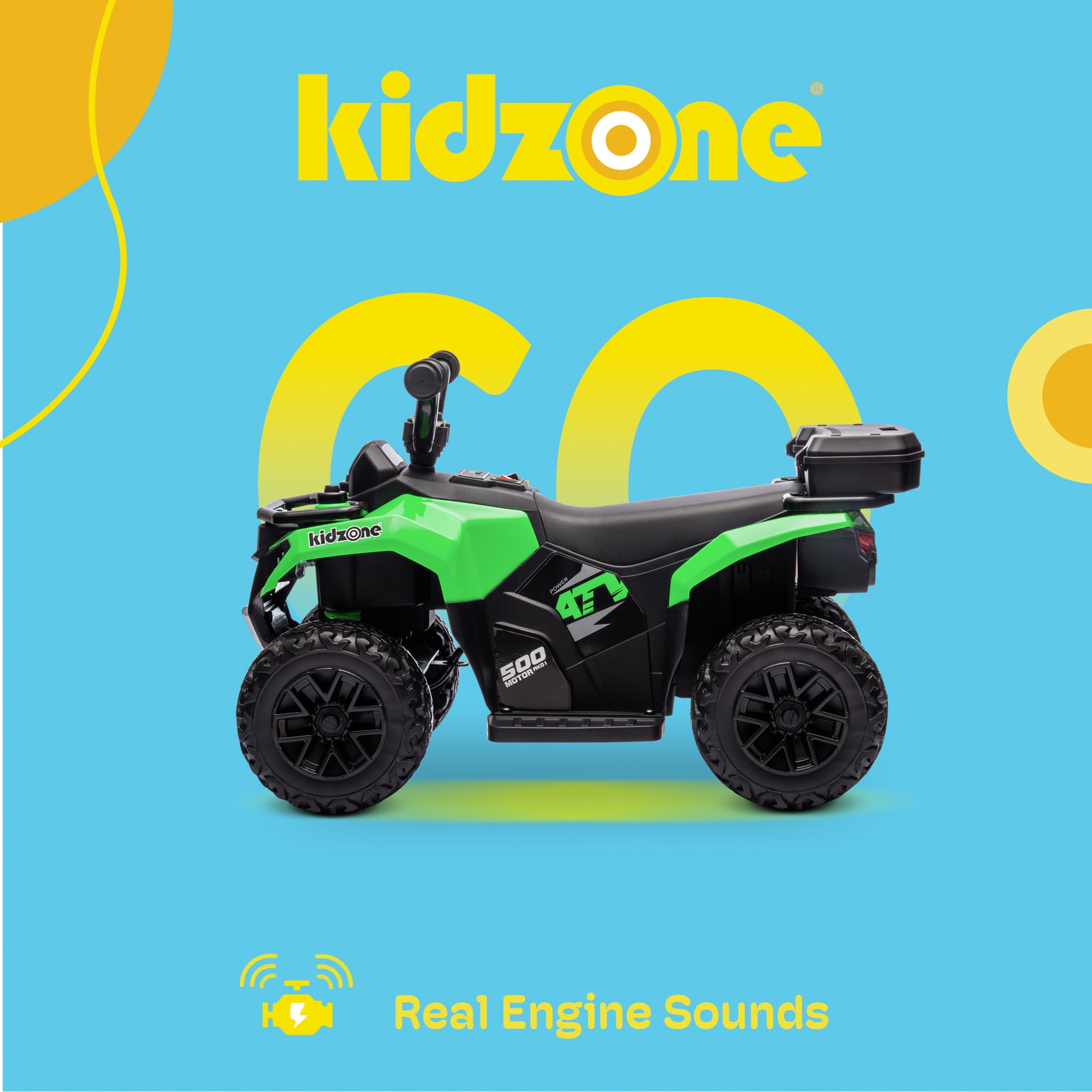 Kidzone 6V Ride on ATV, Battery Powered 4-Wheeler Electric Vehicle for Toddlers w/ Bluetooth, USB, Storage Box, LED Headlight, Safe Speed 1.5-2 km/h, Ages 18+ Months - Green