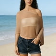 thumbnail image 6 of Women Sheer Poncho Top Lightweight Knit Crochet Shrug Bolero Mesh Batwing Sleeve Sweater Cover up Beachwear Summer Sheer Blouse Top for Evening Dress Khaki One Size, 6 of 7