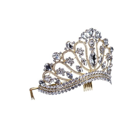 

1Pc Fashion and Luxury Crystal Bridal Crown Tiaras Light Tiaras for Women Bride Wedding Hair Accessories(Silver Golden Base)