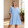 thumbnail image 5 of Homlouue Nightgowns for Women Plus Size,V-Neck Short Sleeve Sleepwear with Pockets,Soft Loose Fit House Dress Loungewear(2XL,Blue), 5 of 8