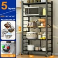 thumbnail image 4 of 5-Tier Storage Shelving Unit, Metal Shelf, Foldable Storage Shelf with Wheels, Garage Shelf, Kitchen Shelf, 397lbs Capacity, Black, 4 of 7