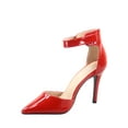thumbnail image 2 of Young-2 Women's Patent Pointy Toe Ankle Strap Zipper Stiletto Pumps Shoes ( Red, 5.5), 2 of 2