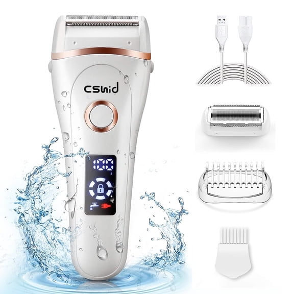 Women Electric Shaver, Wet & Dry Painless Hair Removal IPX6 Waterproof Lady Electric Razor, Cordless Facial Body Epilator for Bikini Legs Arm Forearms Underarm w/ 2 Changeable Trimmer Heads