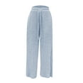 thumbnail image 5 of FUNUONY Wide Leg Pants for Women High Waisted Palazzo Pants Work Casual Flowy Loose Trousers with Pockets Women's Solid Color Ribbed Brushed Elastic Waist Casual Pants Light Blue Xxl, 5 of 9