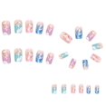 thumbnail image 2 of Uñas postizas acrílicas artificiales con degradado colorido, cuadradas medianas, con diseño jaspeado, cobertura total, reutilizables y brillantes., 2 of 5