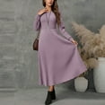 thumbnail image 1 of mfyjkho Vestidos para mujer, Vestido informal de invierno con cuello redondo, manga larga y rayas cepilladas para mujer, color liso Vestidos de playa para mujer xl, 1 of 7