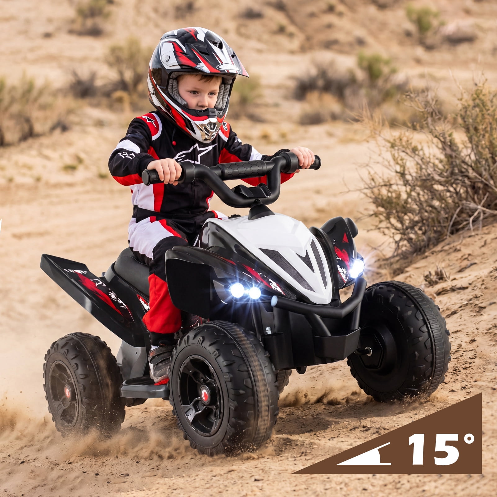 Costway 12V Quad 4 Wheeler Ride on Toy with Music, Light, USB Port, Wireless Connection Black