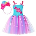 thumbnail image 4 of Halloween Girls Rainbow Candy Tutu Dress Elegant Court Style Mesh Puffy Skirt for Dance Performance Party Daily Wear, XL, 4 of 7