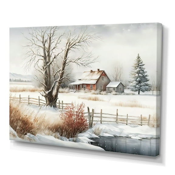 Designart Iowa Farm In Winter Canvas Wall Art