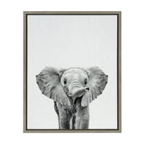 Kate and Laurel Sylvie Black and White Baby Elephant Framed Canvas Wall Art by Simon Te Tai, 18x24 Gray, Cute Animal Home Decor for Living Room, Bedroom, Bathroom, Or Nursery