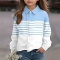 thumbnail image 4 of Ltctricy Children's Button down Shirts Unisex Girls Boys Long Sleeve Color Block Striped Collared Blouses Loose Casual Tops(Blue,5-6 Years), 4 of 6