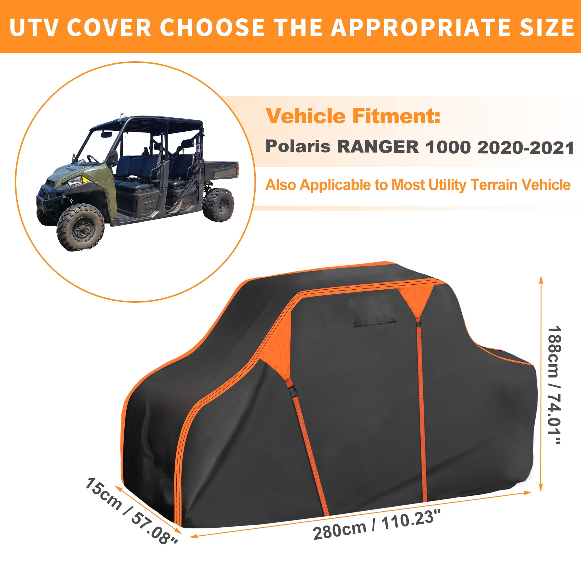 Unique Bargains Side by Side UTV Cover 210D-PU Black Orange for Ranger 570 2014-2017
