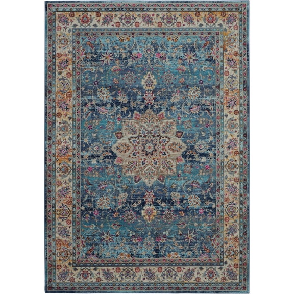 Nourison Vintage Kashan VKA01 Blue/Ivory/Orange Indoor Area Rug - 5'3 x 7'10