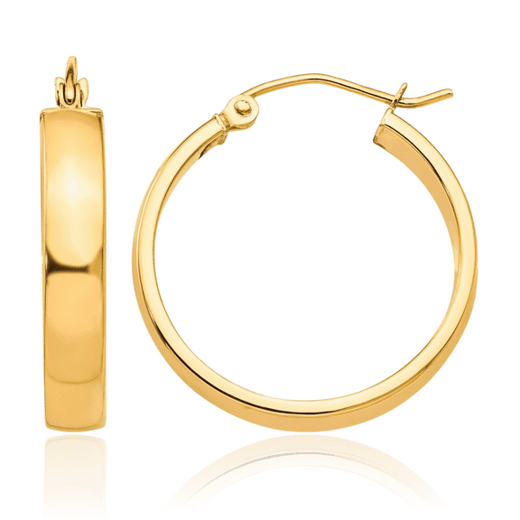 10K Solid Yellow Gold Round Medium Hoop Earrings