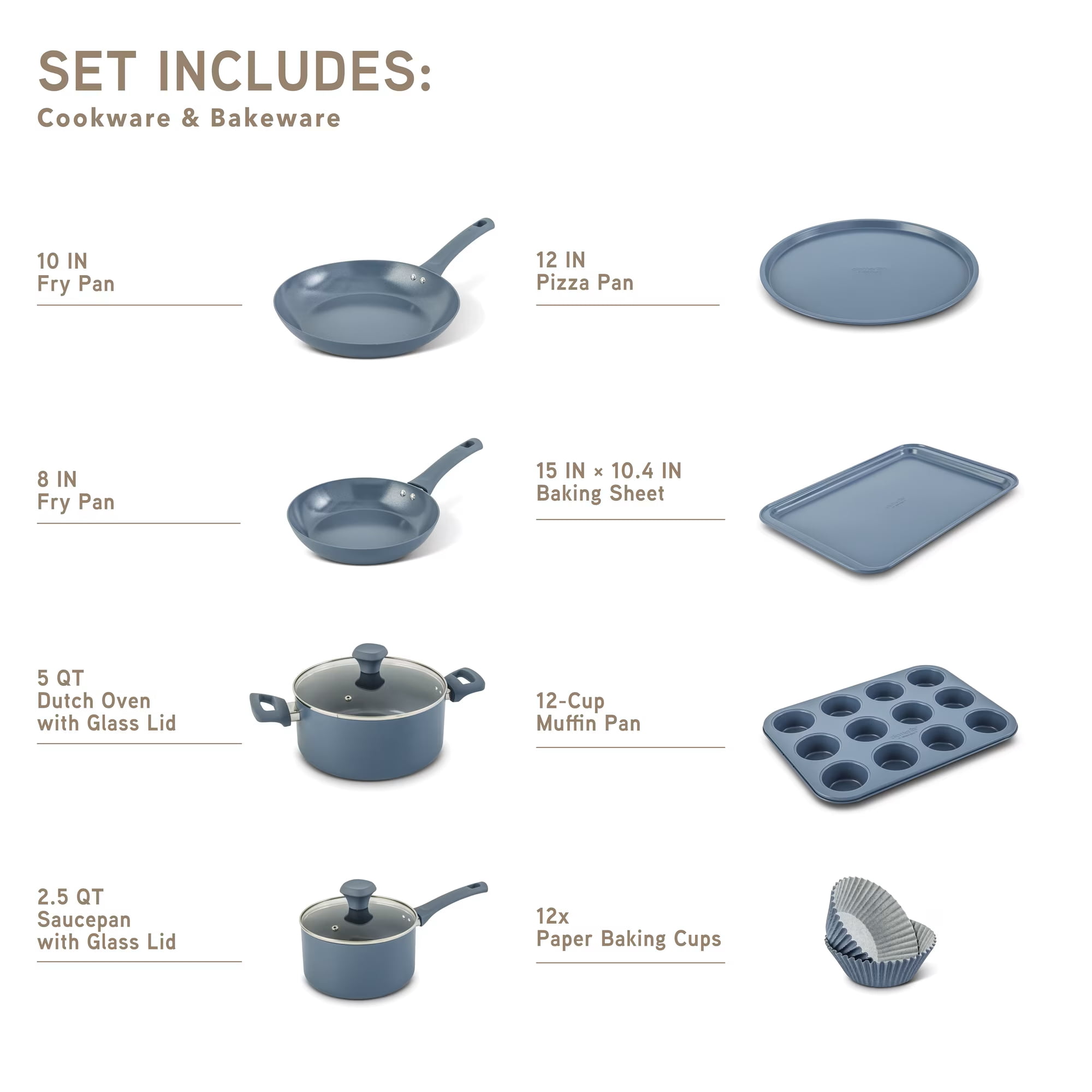Elements by Thyme & Table 60-Piece Ceramic Non-Stick Cookware Set - Blue