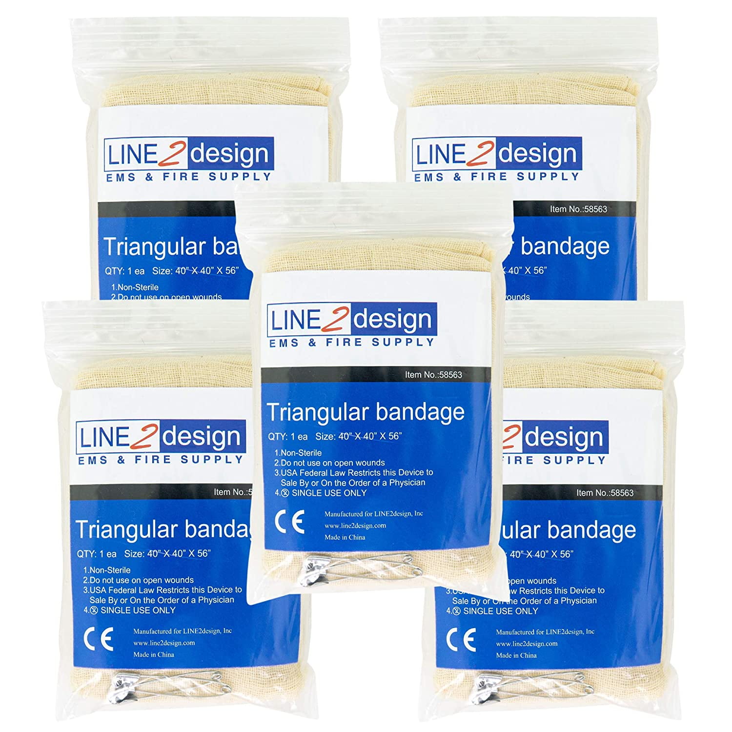 LINE2design Triangular Bandage First Aid Bandage Fracture Fixation Emergency Pack of 5