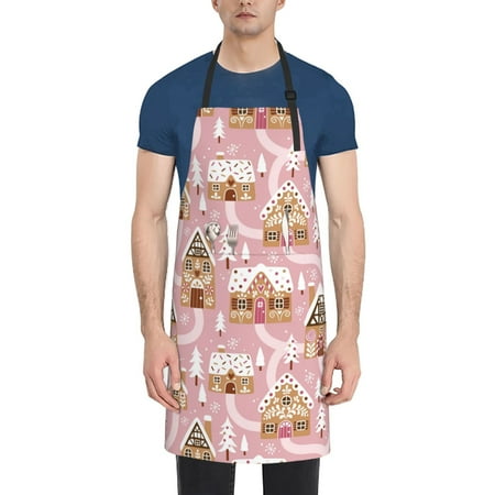 

Naloa Gingerbread Houses Pink Wonderland Apron Kitchen Aprons with Pockets for Women Men Chef