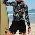 thumbnail image 5 of felwors Women's Long Sleeve Rash Guard Swimsuit Set Tropical Print Zip Front Top & Boyshort Bottom Two Piece Swimwear (Black, XXL), 5 of 8