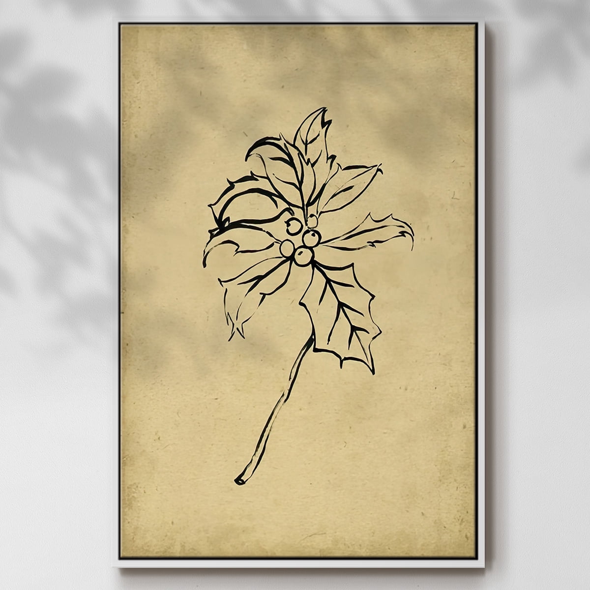 Holly Branch II - Framed Gallery Wrapped Holiday Canvas - 17 x 25 - White Frame