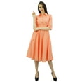 thumbnail image 3 of Bimba Women's 3/4 Sleeve Linen Collar Neck Solid Flared Shirt Dress with Side Pockets, 3 of 9