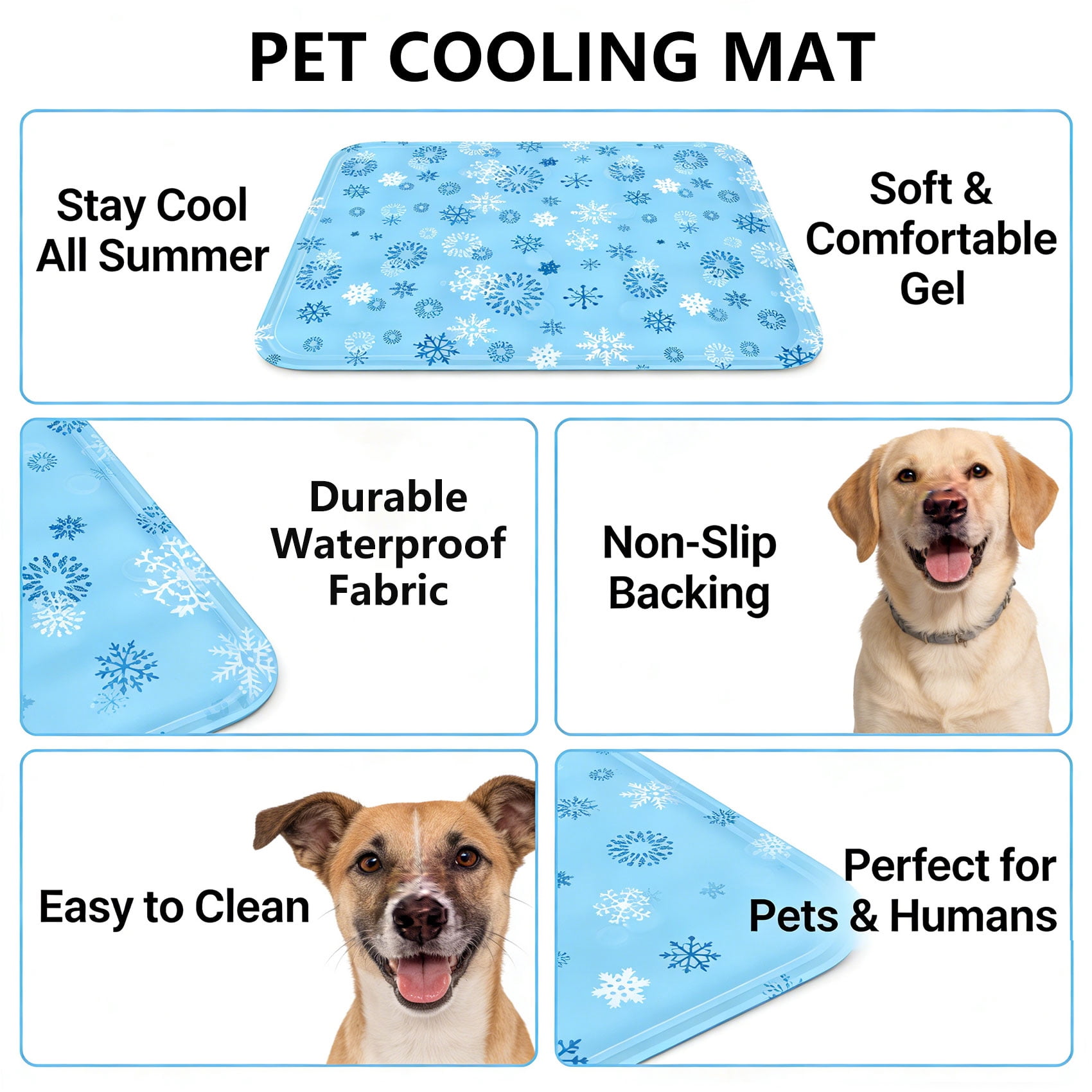Dog Cooling Mat Pet Cooling Bed Mat for Dog Cat Snowflake Design Waterproof Summer Indoor Cooling Pad for Small Medium Large Dogs L (35×25")