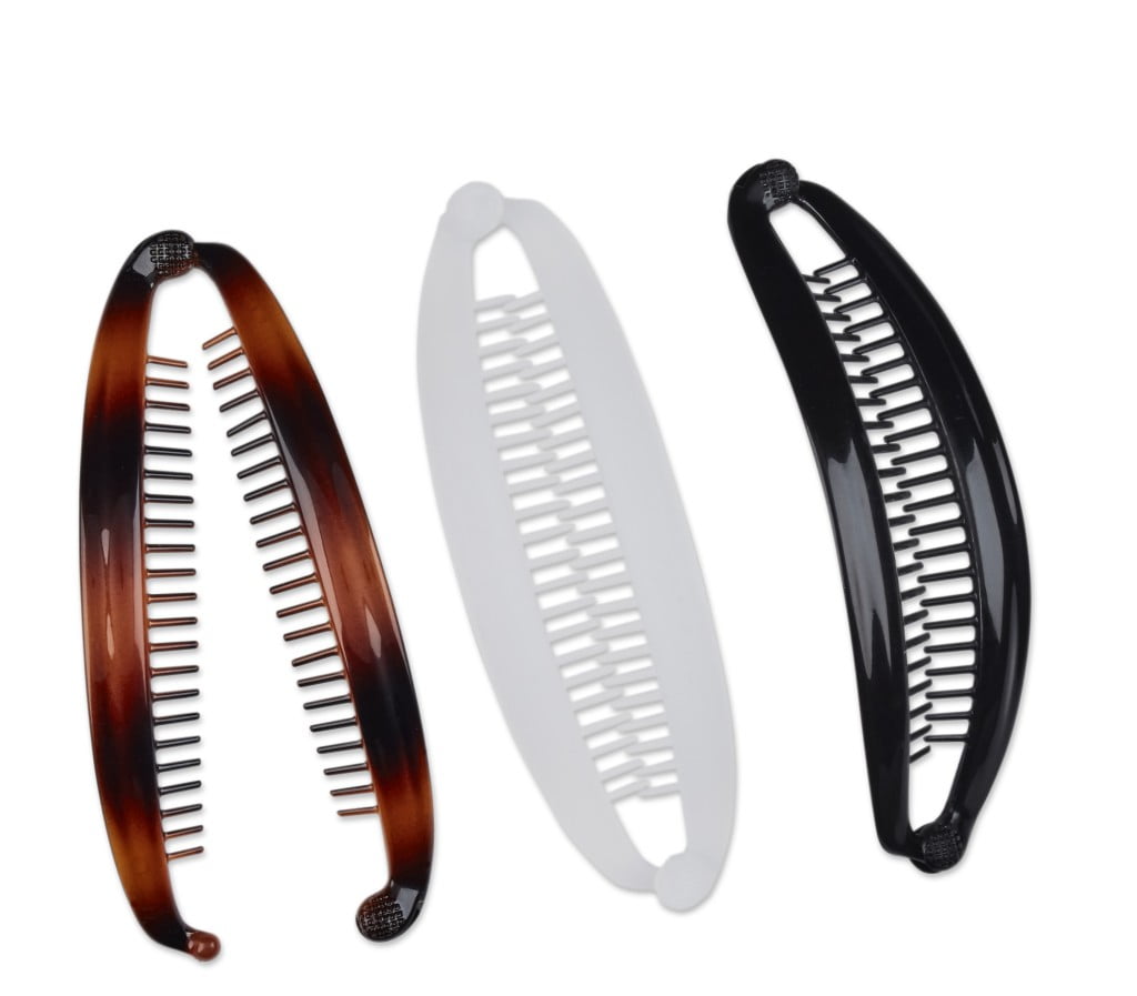 Scunci Fashion Banana Clip Combs in Black, Tortoise Shell, and Clear, 3ct -  