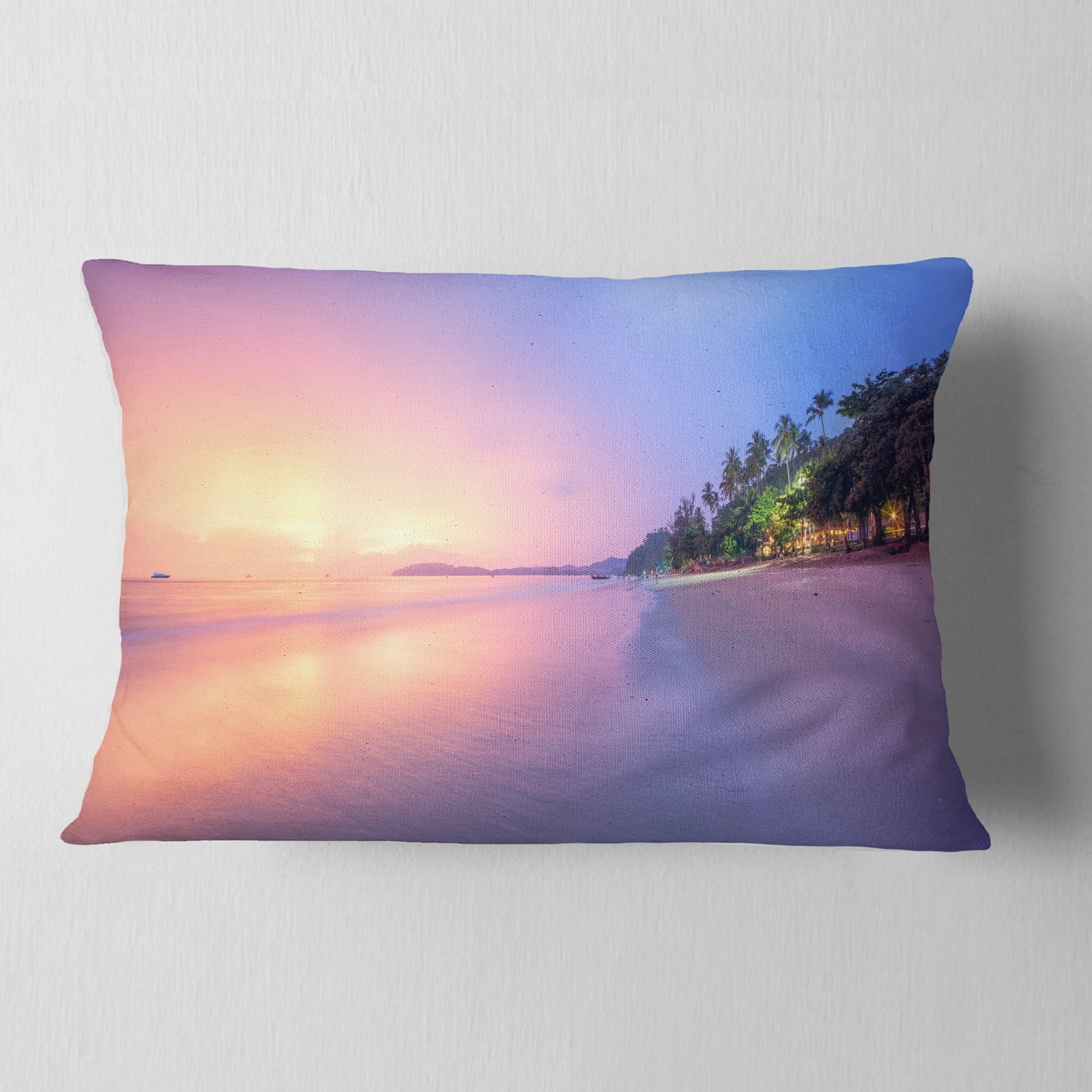 Designart Beach with Colorful Sky - Beach Photography Throw Pillow - 12x20