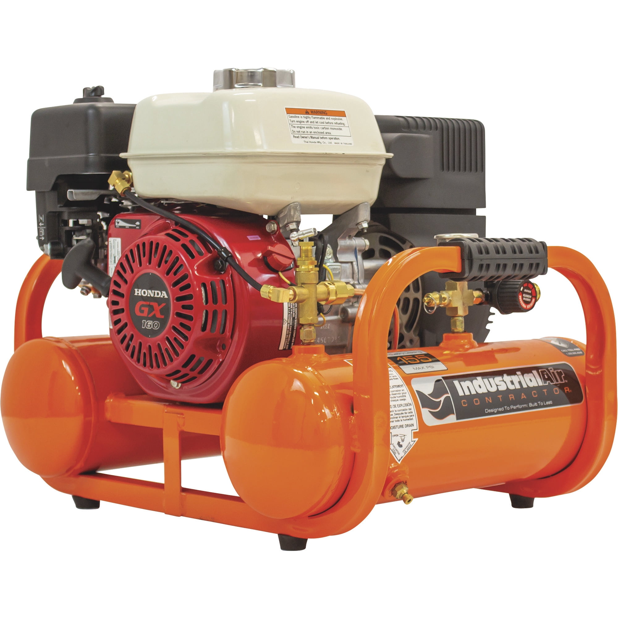 Industrial Air Contractor Gas-Powered Pontoon Air Compressor, 4.6 HP, Honda GX160 OHV Engine, Twin 2-Gallon Tanks, 155 Max. PSI, Model# CTA5590412.SAN