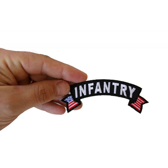 Patch, Small Embroidered Rocker (Iron-On or Sew-On), Infantry Military Vet United States Flag, 4" x 1.5" Arch