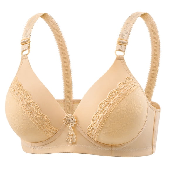 Bigersell Push up Wireless Bras for Women Comfort Strap V-Neck Full Figure Bra No Underwire Breathable Soft Cup T-Shirt Bras Padded Bralette , B12-18, Beige, M