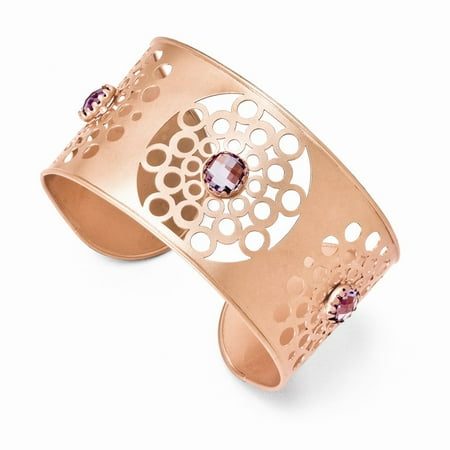 Sterling Silver 7in Rose Gold-Plated w/ Amethyst Cuff Bangle