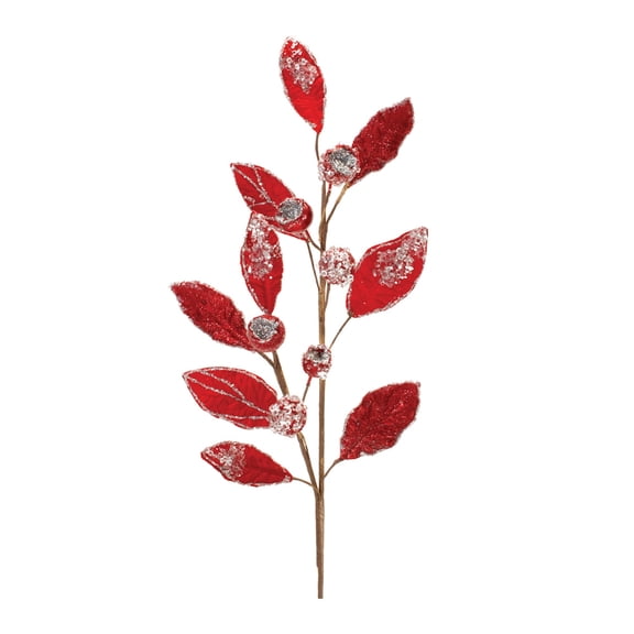 Melrose Glittered Leaf Artificial Christmas Sprays - 29.5" - Red - Set of 2