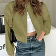 thumbnail image 2 of WTOBBY Women's Single Breasted Jacket Long Sleeve Solid Color Casual Coat Lightweight Zip Up Outerwear with Front Pockets Loose Fit Spring Fall Fashion Streetwear,Army Green L, 2 of 5